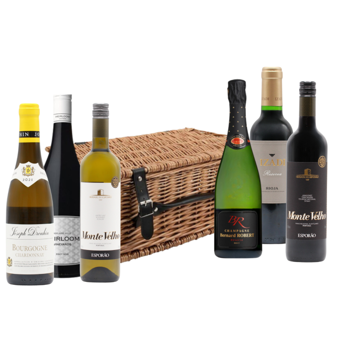 Merry Mix of Six BOTTLES with Traditional Wicker Hamper (6x75cl)